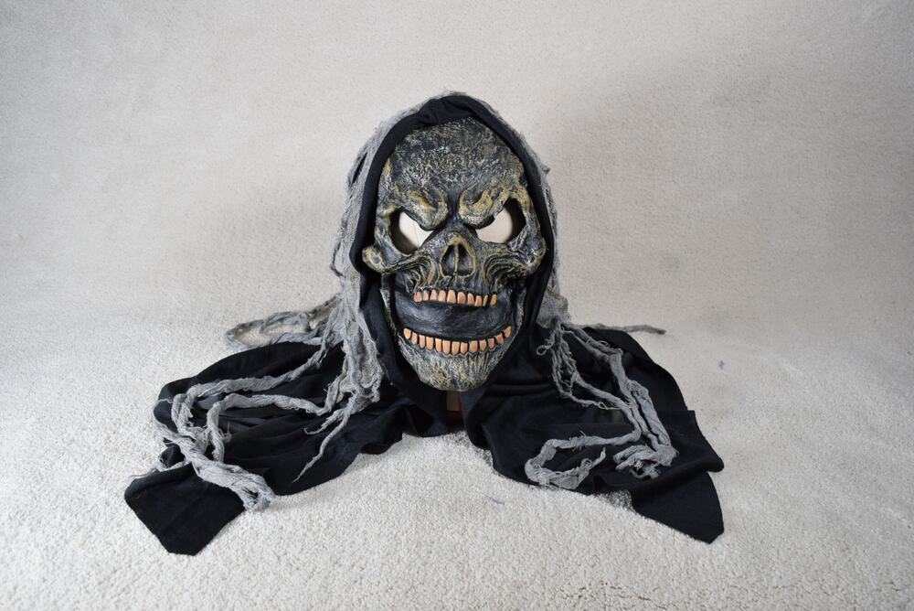 Creepy Skull Halloween Mask Black with Grey Gauze Dredlock Scary Spooky Funny